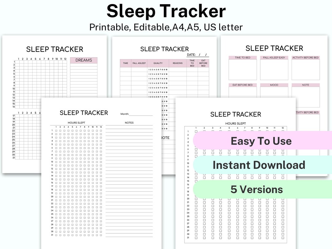 24 Hour Sleep Tracker Printable, Sleep Log, Sleep Quality Journal ...