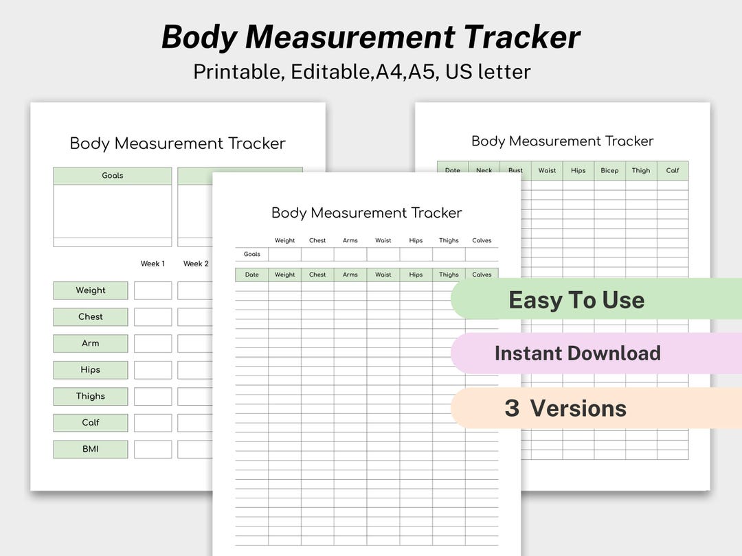 Weight Loss Tracker Printable Body Measurement Tracker, Fitness Tracker ...