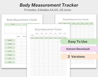 Viktminskningsspårare Utskrivbar kroppsmåttspårare, Fitnesstracker A4, Hälsospårare, Wellness-spårare, Utskrivbar kroppsmått A5