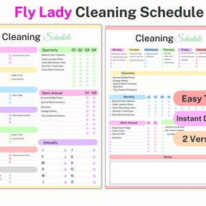 印刷可能なフライレディスケジュール、編集可能な掃除スケジュール、週次・月次掃除プランナー、徹底掃除チェックリスト、ゾーン掃除、雑用リスト