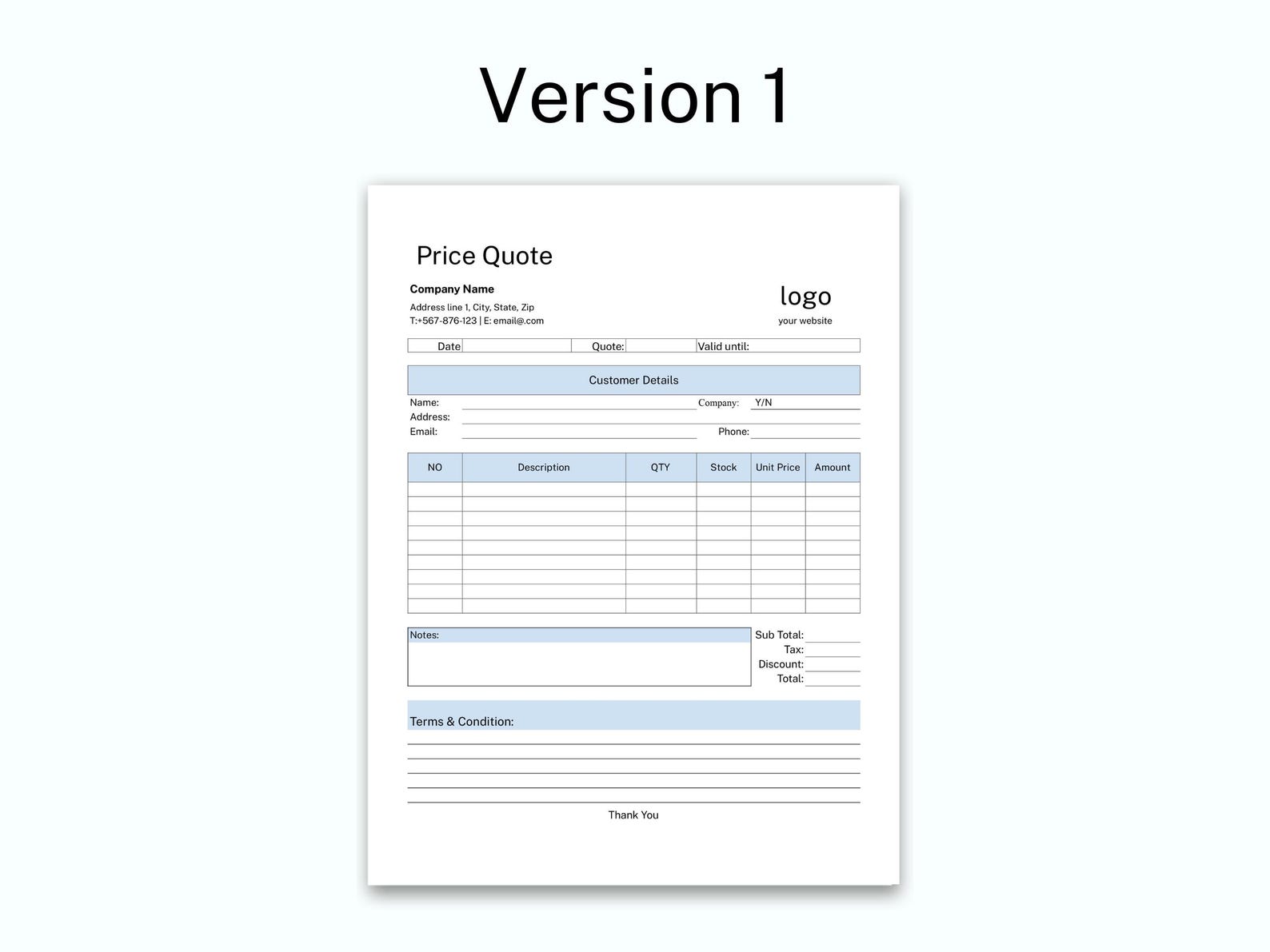 PRICE QUOTE Template Printable, Small Business Price Quotation Form ...