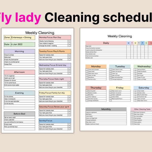 Printable Fly Lady Schedule, Editable Cleaning Schedule, Weekly Monthly Cleaning Planner, Deep Cleaning Checklist, Zone Cleaning, Chore List