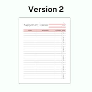 May include: A printable assignment tracker with columns for subject, assignment, due date, and a checkbox for done. The tracker has a pink header and is designed for students to keep track of their schoolwork.