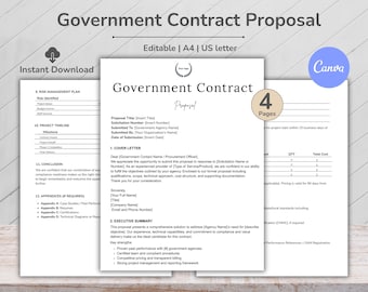 Government Contract Proposal Template, Government Contract, Proposal Form, Bid Template, legal Document, Government Project Form, Printable