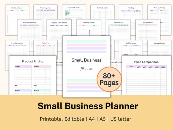 Printable Small Business Daily Planner, Craft Show Templates Bundle, Business Forms, Labels, Price List, Scan to Pay, Business Binder A4 PDF