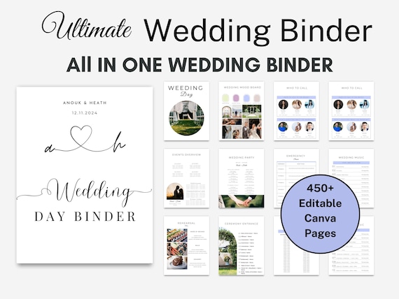 Wedding Day Binder Template Printable, Canva, Wedding Itinerary, Wedding Planner checklist, Wedding Day Timeline, Wedding Coordinator Binder
