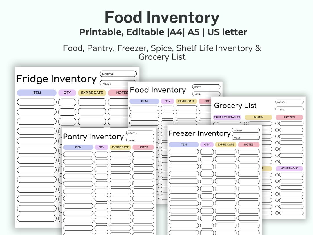Editable Food Inventory Tracker, Kitchen Inventory, Pantry Inventory ...