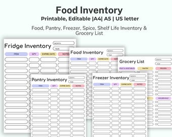 Editable Food Inventory Tracker, Kitchen Inventory, Pantry Inventory, Freezer Inventory, Inventory Management, Food List, Inventory Sheet