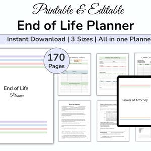 End Of Life Planner 170, Life Binder Printable, Emergency Binder, Will Preparation, Legacy Planner, Final Wishes, Estate Planning, Printable