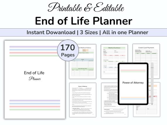 End Of Life Planner 170, Life Binder Printable, Emergency Binder, Will Preparation, Legacy Planner, Final Wishes, Estate Planning, Printable