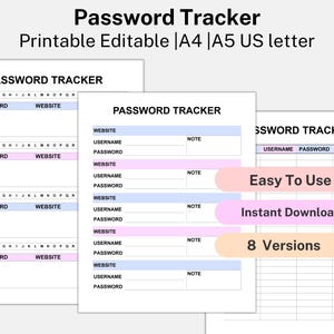EDITABLE  Password Book Tracker, Password Tracker Printable Template, Password Log, Password Keeper, Password Organizer, Address Book Pages