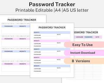 EDITABLE  Password Book Tracker, Password Tracker Printable Template, Password Log, Password Keeper, Password Organizer, Address Book Pages
