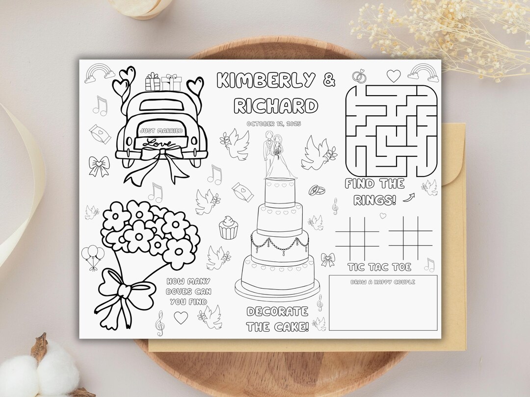 Wedding Coloring Template for Kids, Kids Wedding Activity, Wedding ...