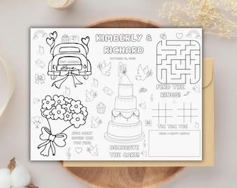 Wedding Coloring Template For Kids, Kids Wedding Activity, Wedding Color Page, Wedding Coloring Placemat For Kids, Reception Game, Printable