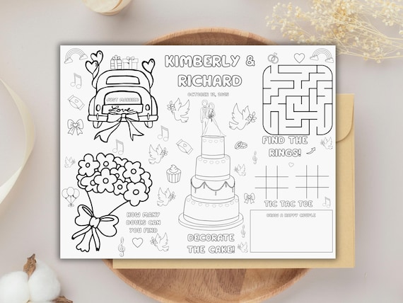 Wedding Coloring Template For Kids, Kids Wedding Activity, Wedding Color Page, Wedding Coloring Placemat For Kids, Reception Game, Printable