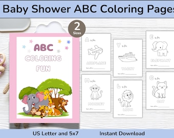Baby Shower ABC Coloring Pages, Baby's First ABC Book, Alphabet Color Pages, Coloring Baby Book, Alphabet Learning, Baby Shower ABC Book