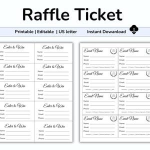 Editable Raffle Ticket Template, Enter To Win Form, Fundraiser Ticket, Custom Raffle Ticket, Name Address Phone, Fundraiser Ideas, Printable