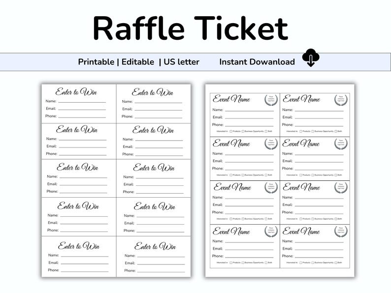 Including Raffle Editable Raffle Ticket Template, Enter to Win Form, Fundraiser Ticket ...