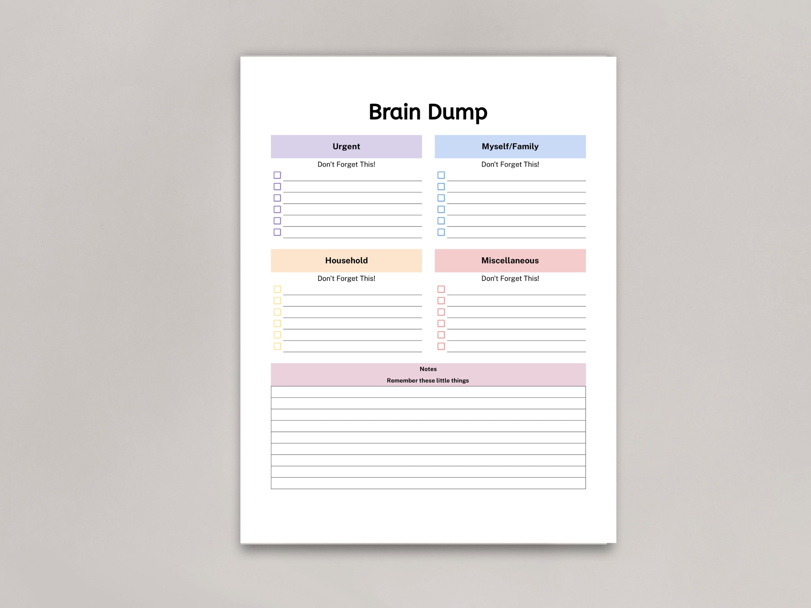PRINTABLE Brain Dump Template, Thoughts Organizer, Brain Dump Journal ...
