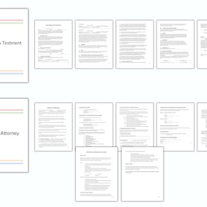 Pu&ograve; includere: Una raccolta di documenti legali, tra cui un "Testamento" e una "Procura", presentati su sfondo bianco. Ogni documento &egrave; una pagina stampata con testo. I titoli sono in grassetto, in nero.