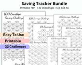 Money Savings Challenge 32 Pages Bundle, A6 saving Tracker Printables, Mini Savings Challenge, Budget Binder, Finance Planner, 100 Envelopes