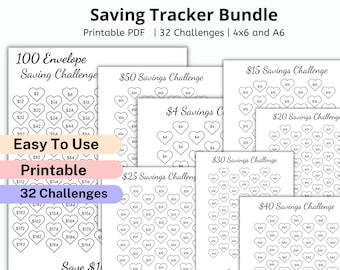 Money Savings Challenge 32 Pages Bundle, A6 saving Tracker Printables, Mini Savings Challenge, Budget Binder, Finance Planner, 100 Envelopes