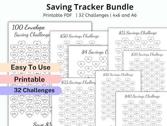 Money Savings Challenge 32 Pages Bundle, A6 saving Tracker Printables, Mini Savings Challenge, Budget Binder, Finance Planner, 100 Envelopes
