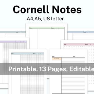 Cornell Notes Template: Printable & Editable PDF Pages