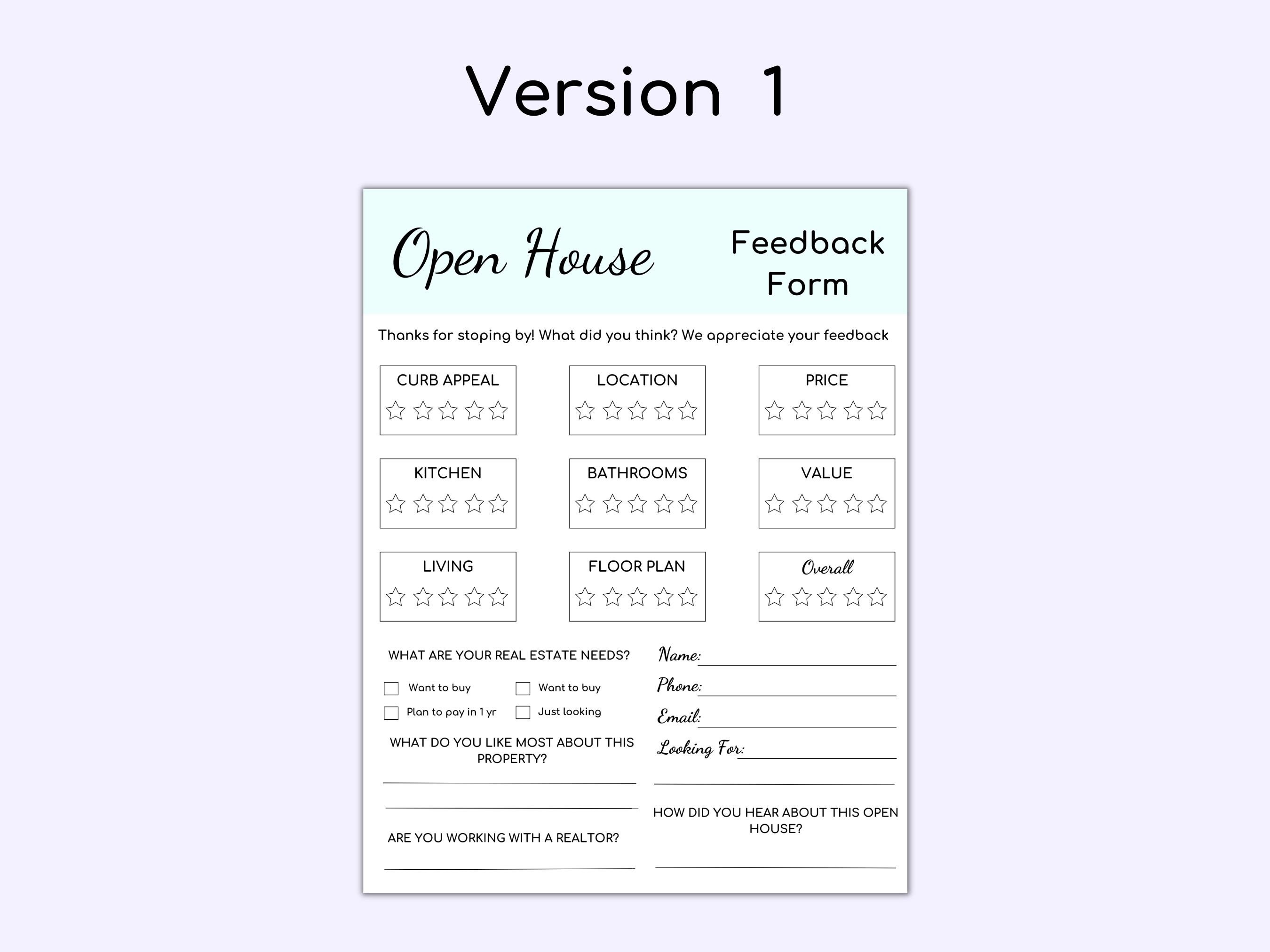Open House Feedback Form Printable, Canva Template, Realtor Open House ...