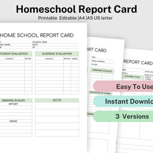 Libreta de calificaciones de educación en el hogar imprimible, planificador de educación en el hogar 2024-2025, calificaciones escolares, hoja de informe de educación en el hogar, calificaciones de los estudiantes, expediente académico en formato PDF