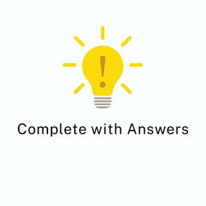 Puede incluir: Un icono de bombilla amarilla con un signo de exclamaci&oacute;n en el interior, que irradia l&iacute;neas amarillas, encima del texto "Complete with Answers" en negro. El fondo es blanco.