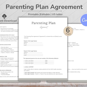 Parenting Plan Agreement Template, Custody Documents, Co Parenting Planner, Communication Plan, Shared Parenting Agreement, Child Visitation