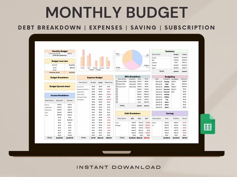 Easy & Simple Monthly Budgeting Spreadsheet for Google Sheet, Bi Weekly ...