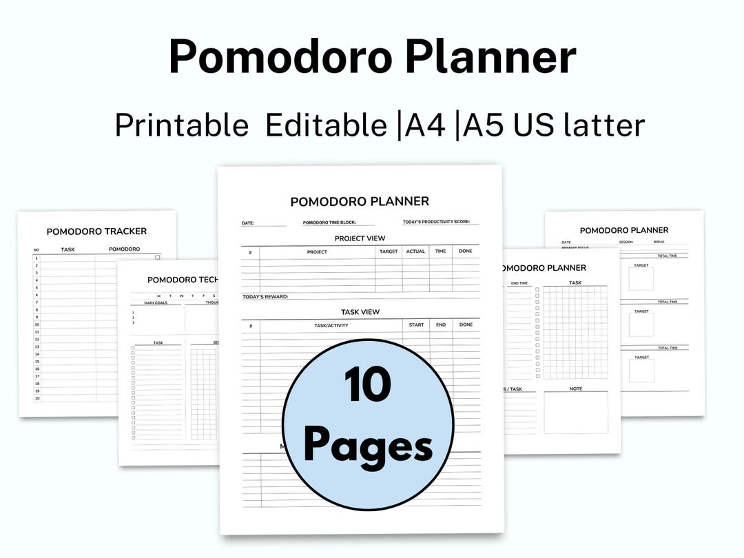 Pomodoro Planner Printable, Editable Productivity Planner, Student ...