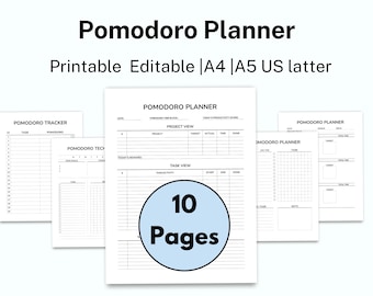 Planificador Pomodoro imprimible, planificador de productividad editable, planificador de proyectos estudiantiles, planificador de sesiones de estudio, registro de tiempo, timebox, planificador