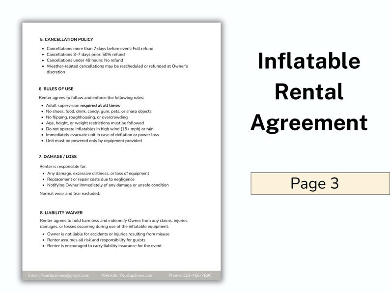 Inflatable Rental Agreement Template, Inflatable Agreement, Inflatables ...