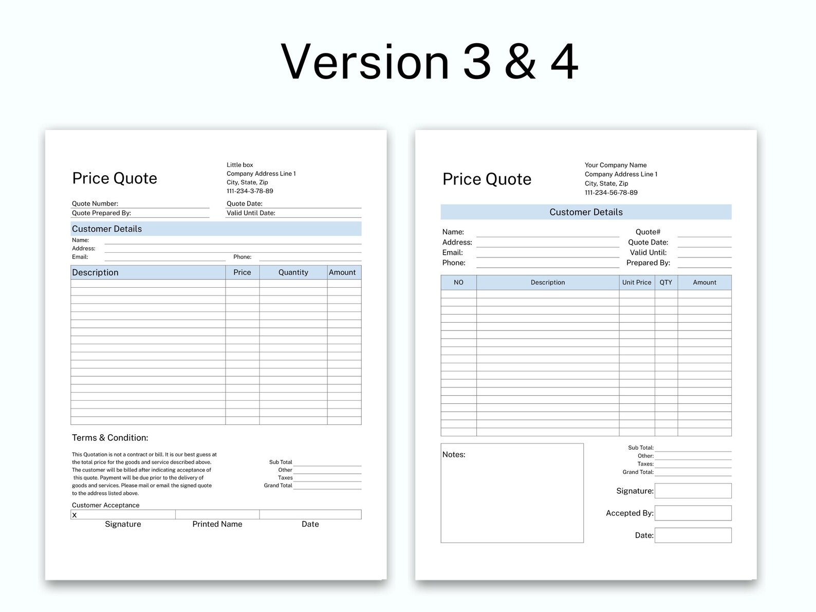 PRICE QUOTE Template Printable, Small Business Price Quotation Form ...