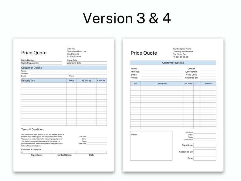 PRICE QUOTE Template Printable, Small Business Price Quotation Form ...