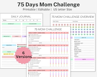 EDITABLE 75 Soft MOM Challenge Tracker Bundle, Daily 75 Soft Challenge journal, Mom Challenge Printable, 75 Easy Challenge, Soft Tracker
