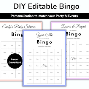 Editable Bingo Card, DIY Bingo Game, Blank Bingo Template, Bingo for Kids and Teens, Create Your Own Fun Party Activity, PRINTABLE