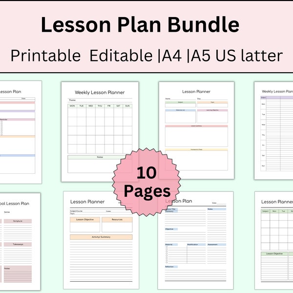 Printable Lesson Plan Template, Lesson Planner Bundle, Homeschool Teacher Planner, Weekly, Daily Plans, Academic Schedule, Lesson Plan Book