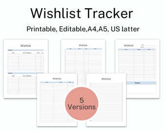 Wishlist Tracker, Wish List Tracker, Wishlist Planner, Wish List