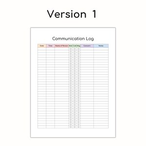 Printable Communication Log, Parent Communication Log, Call Log ...