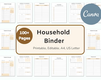 Home management binder, Family Household Binder, Home Organization Planner, Emergency Binder, Home Maintenance, Personal Planner, Canva PDF