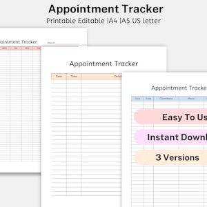 Simple Appointment Tracker Printable, Appointment Reminder, Meeting Tracker, 15 Minute Interval Planner Template, Appointment Diary