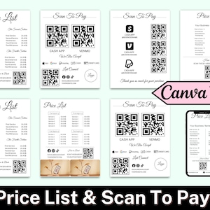 Qr-Code-Zeichen für kleine Unternehmen, Scan-To-Pay-Canva-Vorlage, druckbare Preisliste, verbinden Sie sich mit uns, Zahlungsschild, Venmo-Zahlungsschild