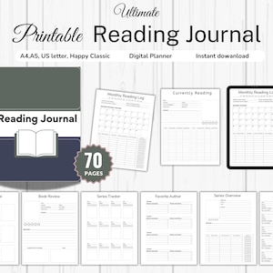 Reading Journal Printable PDF, Book Reading planner, Book Reading Journal, Reading Log, Book Review, Book Shelf, Monthly Reading Journal
