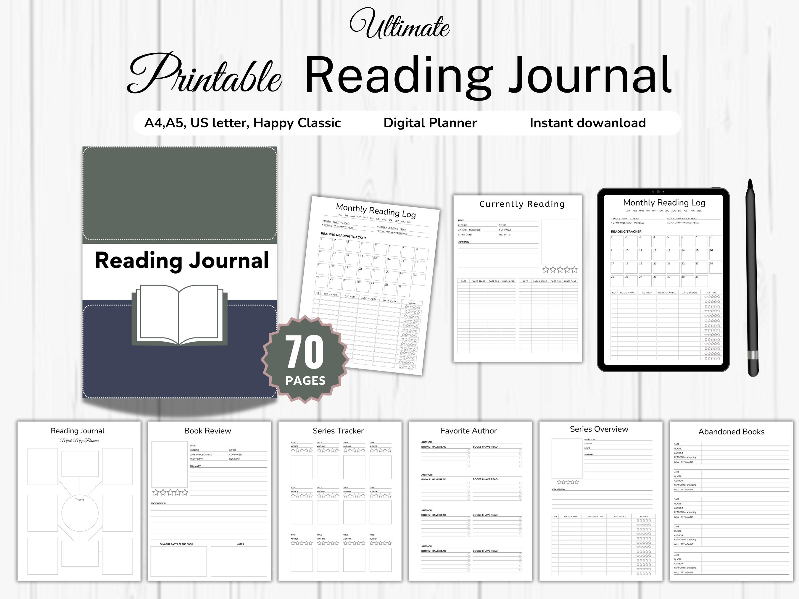 Reading Journal Printable PDF, Book Reading Planner, Book Reading