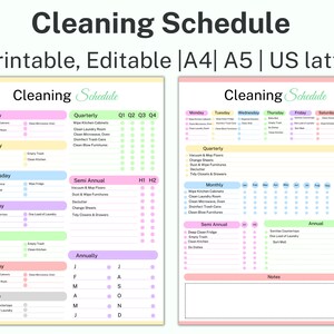 Editable Cleaning Schedule Planner, Printable Fly Lady Schedule, House Cleaning Checklist, ADHD Cleaning, AIrbnb Cleaning, Yearly Cleaning