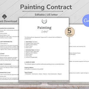Painting Contract Template, Professional Painting Contract, Painting Estimate, House Painter, Client Agreement, Painting Services, Printable